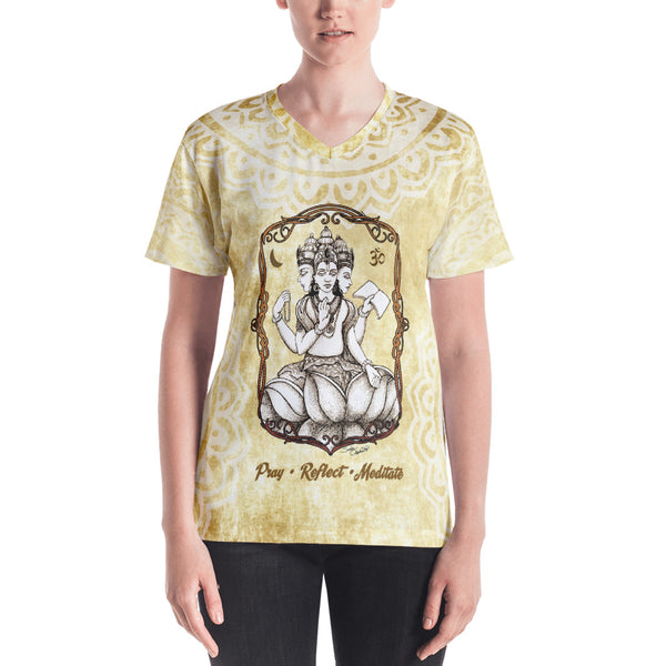 Brahman, a Hindu Diety, yoga v-neck t-shirt by artist Sushila Oliphant