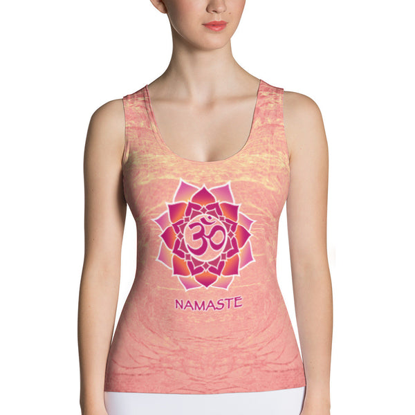 yoga tank top with lotus, om sign, peace by Sushila Oliphant