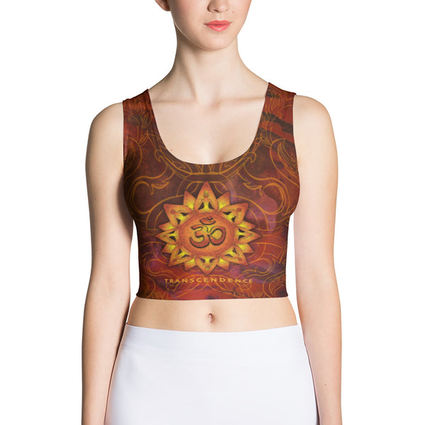 yoga crop top with lotus, om sign, peace by Sushila Oliphant