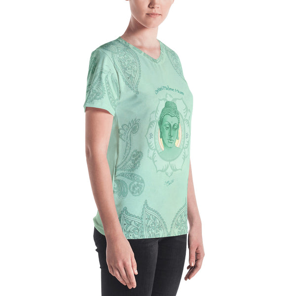 Buddha v-neck t-shirt great for yoga by Sushila Oliphant