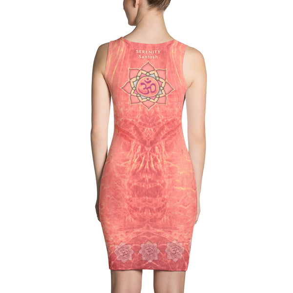 Dress with a yogi in meditation and om sign by Sushila Oliphant