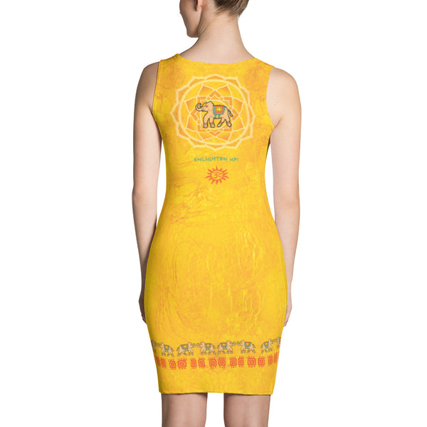 Dress with a lotus, om sign and an Indian elephant by Sushila Oliphant