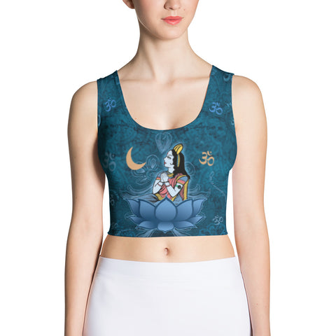 yoga crop top with Hinu goddess Saraswati by Sushila Oliphant
